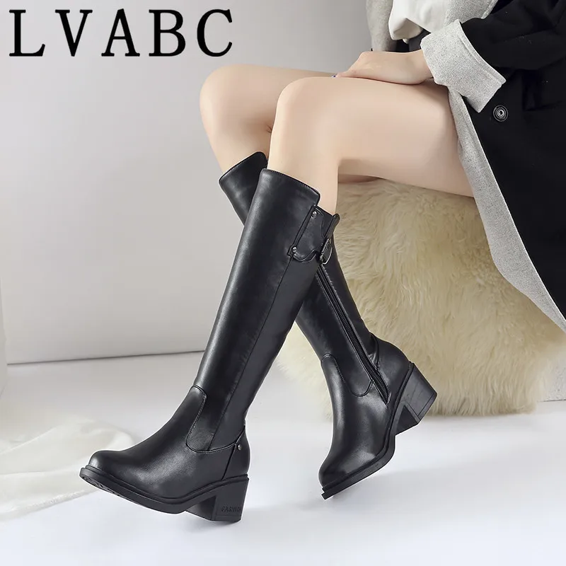 

2018 Big Size 34-43 Ladies Knee High Boots Women Thick High Heels Shoes Woman Winter Boots Zipper Buckle Strap Footwear Platform