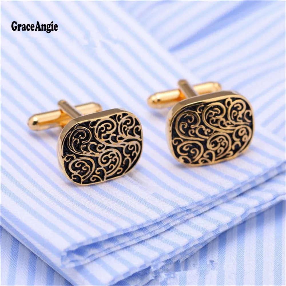 GraceAngie 1Pair High End Luxury Metal Cufflinks Tuxedo Studs Brass Gold/Silver color High