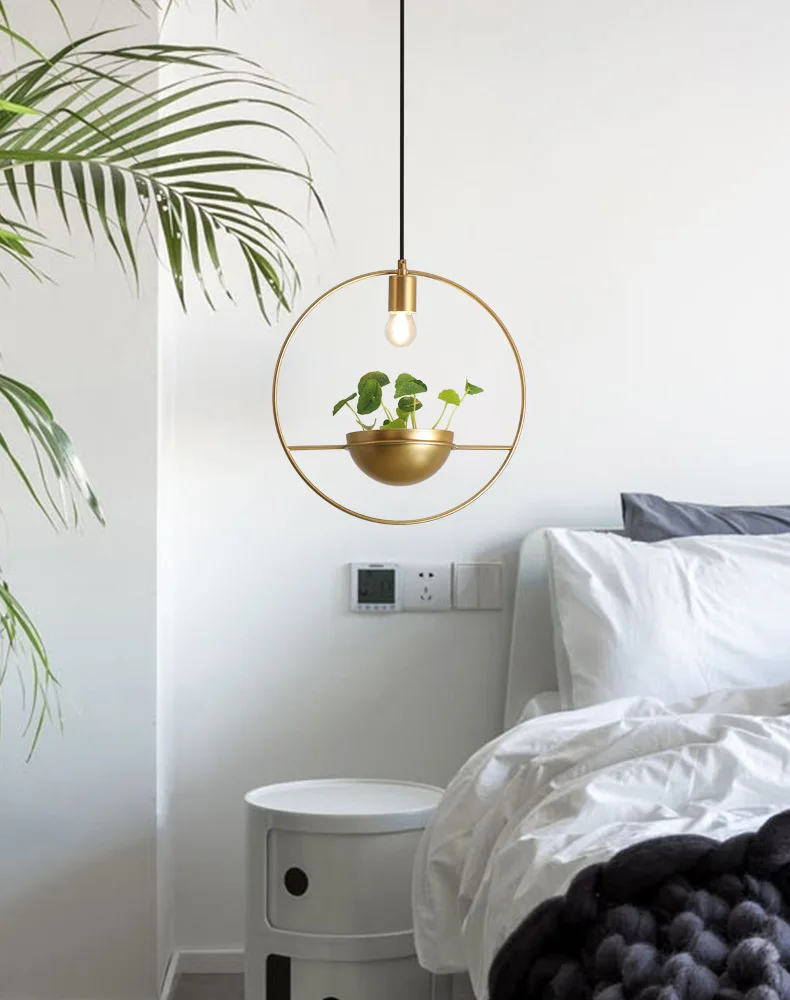 Plantas de Ouro Vitrine do Norte da Europa Mesa de Estudo Simples Modern Lustre Varanda Rodada Restaurante Bar Led 7 Simples Modern Led Lustre Varanda Plantas de