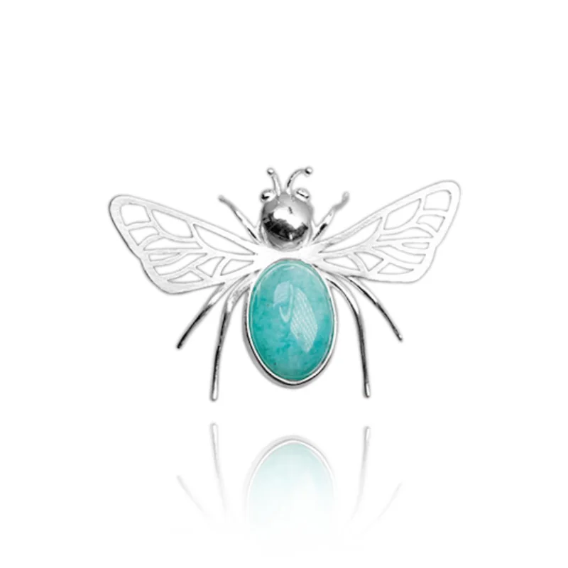 

Fashion 925 Sterling Silver Amazonite Trendy Irregular shape Brooches For Women