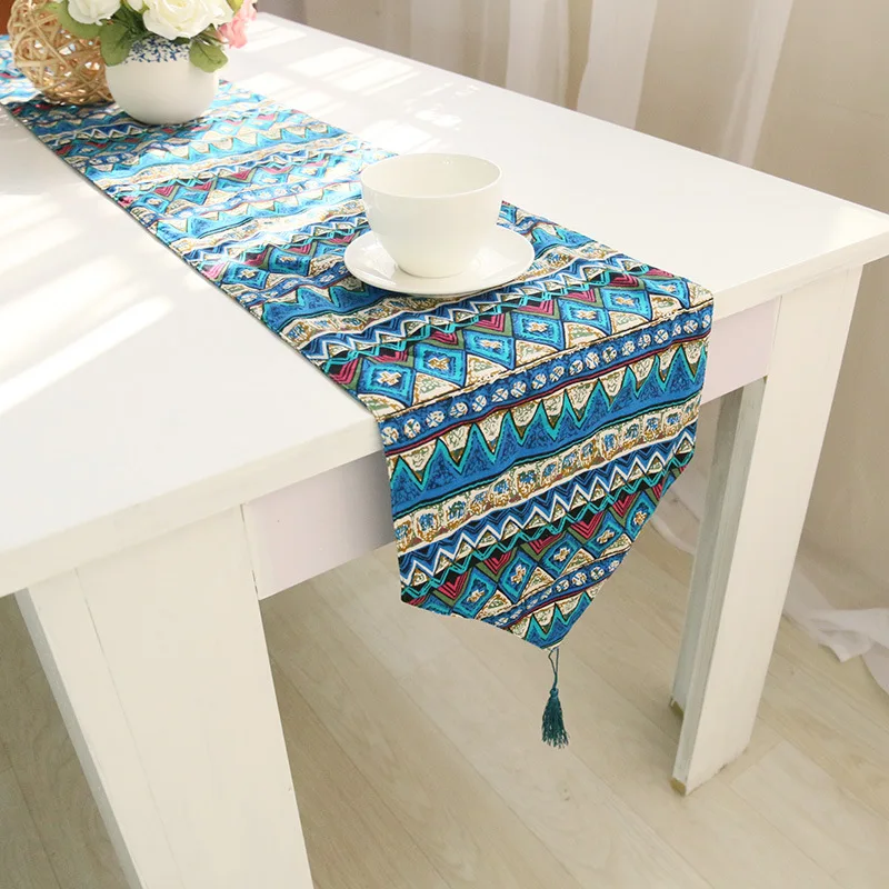Mediterranean Cotton Linen Table Runner with Tassel Multicolor Stripe Geometric Decoration Accessories Home Textile 1PC | Дом и сад