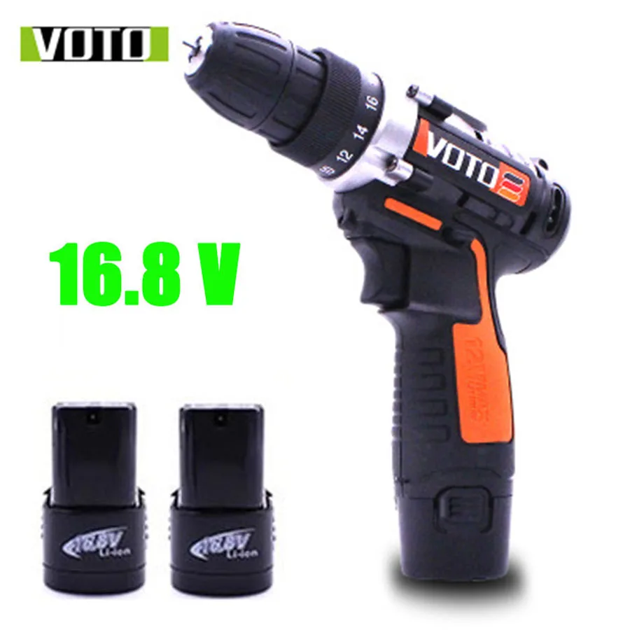 

VOTO 2*Battery 16.8V Rechargeable Cordless Drill Electric Screwdriver Lithium Power Tools Screw Gun Driver Industry Orange VT