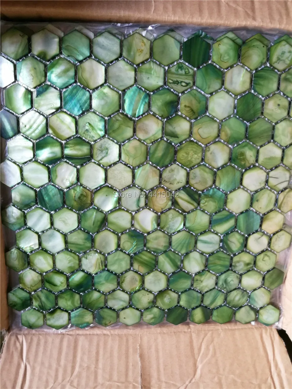 Зеленая перламутровая мозаичная плитка для украшения дома щиток и настенная плитка для ванной с шестигранным узором 1 квадратный метр/лот