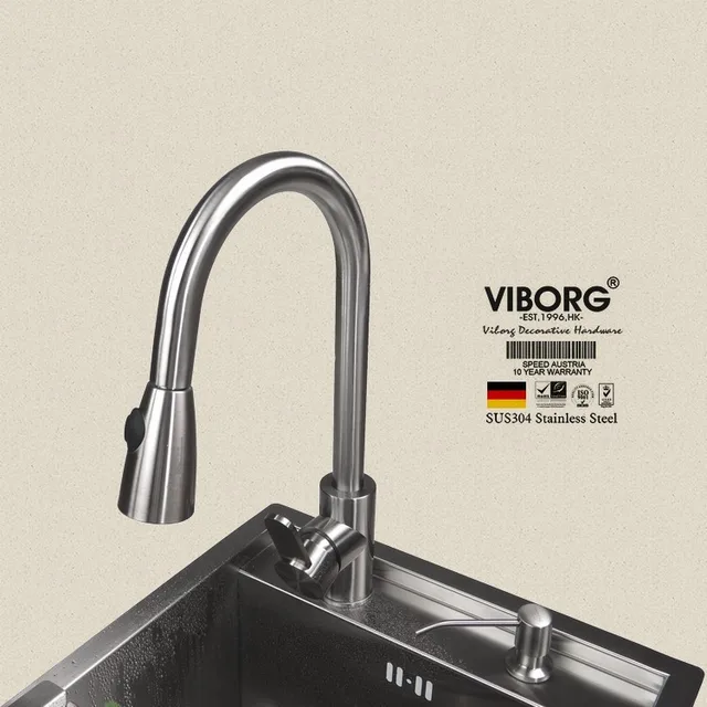 Best Price VIBORG Deluxe 304 Stainless Steel Lead-free Pull out Spray Kitchen Faucet Mixer Tap Pullout Sprayer Kitchen Faucet NEW MODEL