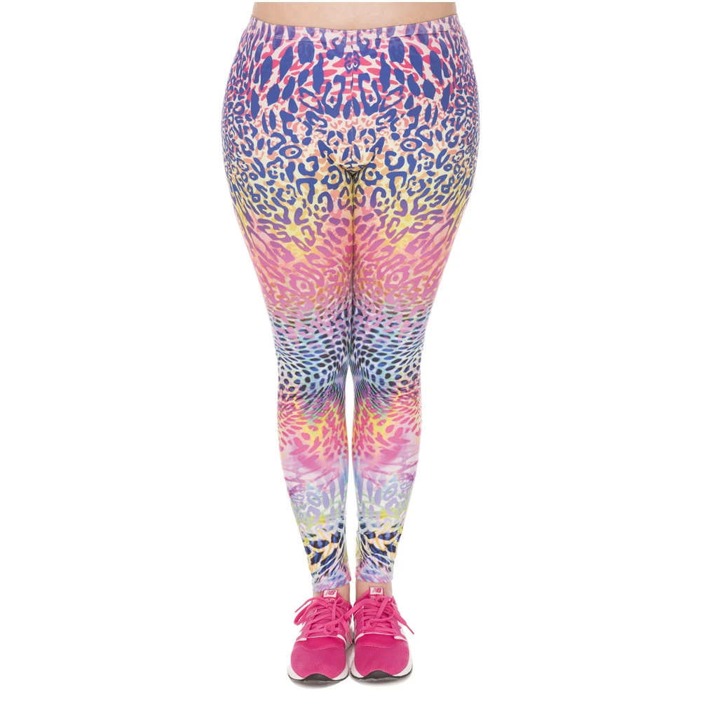 

Fashion Large Size Leggings Color Leopard Printed High Waist Leggins Plus Size Trousers Stretch Pants For Plump Women