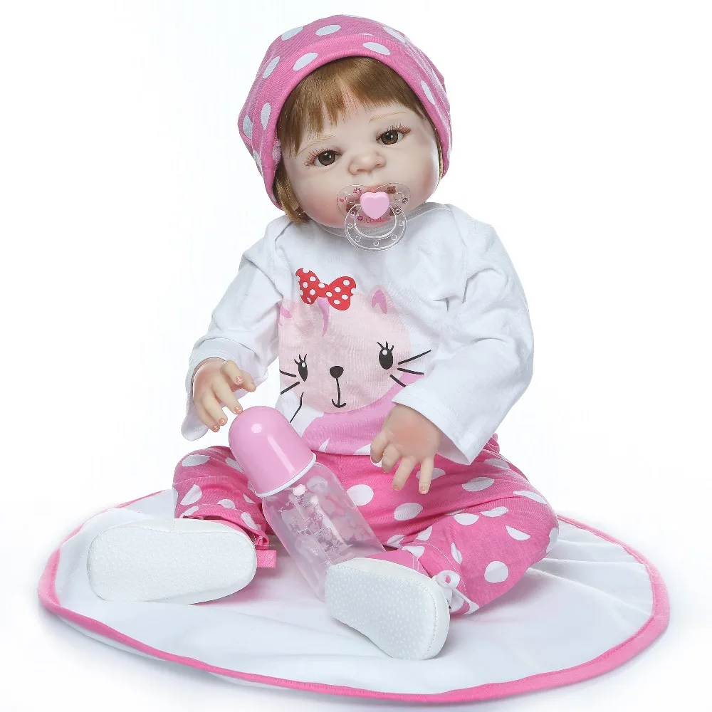 

Fashion 23'' Full silicone Newborn Dolls Lifelike Reborn Dolls Babies high quality bebe Vinyl XMAS Gift for children bathe toys