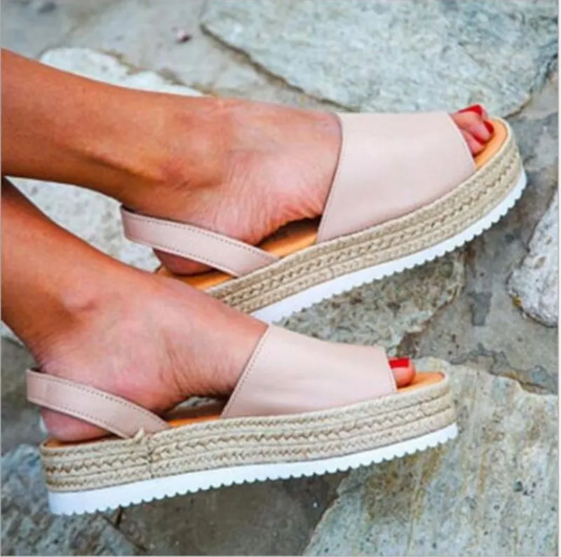 

Women Sandals Summer Wedge Fish Mouth Gladiator Open Toe Sandals Hemp Platform Shoes Female Casual Ladies Sandals Plus Size 43