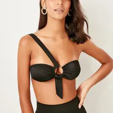 Trendyol черный полосатый с металлическими аксессуарами Бикини Топ TBESS19YI0011