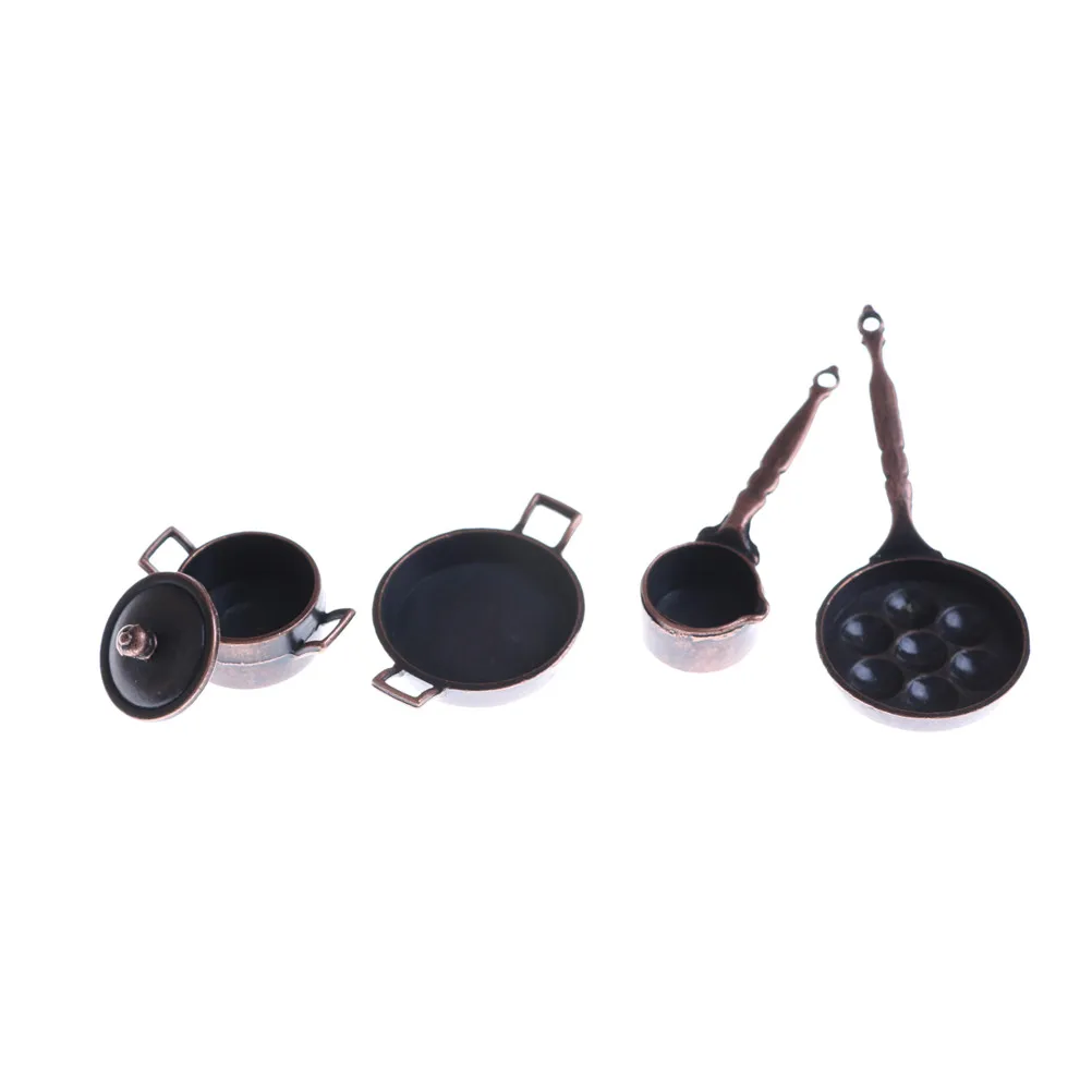 4pcs/set 1/12 Dollhouse Metal Spotted Pan Pretend Play Classic Toys for Children Kid Gift Kitchen Miniature Cookware Furniture