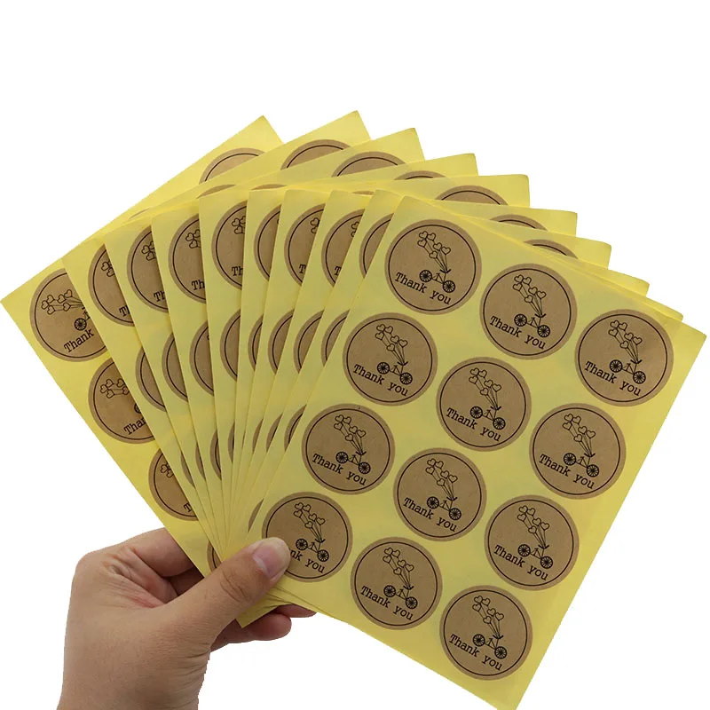 

120pcs / 10 Creative Round Kraft Paper Labels Bicycle Love Balloon Thank You Seal Sealing Stickers Children Stationery Stickers