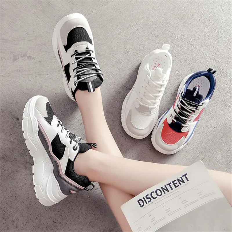 En Ligne 2019 nouvelle mode femme baskets plate forme mode chunkey snekaers haute qualité chaussures femmes blanc tenis feminino chaussures à lacets