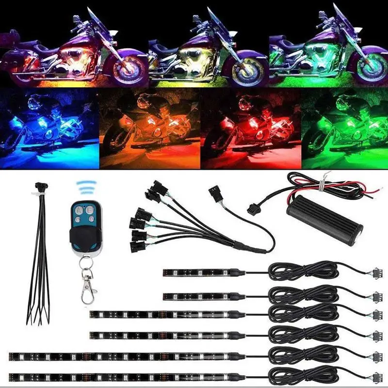 1 предмет 6 шт./партия RGB неоновая атмосфера мульти-Цвет IP65 Водонепроницаемый лампа полоски светодиодный мотор фары комплект с пультом дистанционного управления