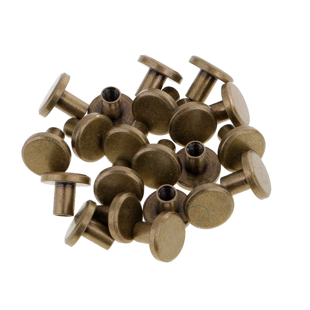 20 Sets 8mm Solid Brass Round Rivet Screw Studs for DIY Leathercraft Accessories