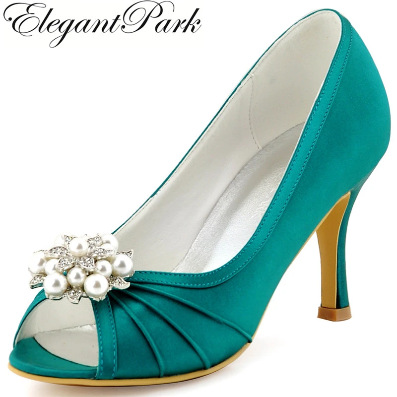 teal satin shoes