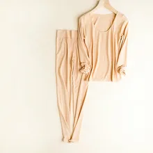 Для женщин термобелье комплект бархатный теплый костюм зимняя женская одежда подштанники топ с круглым вырезом эластичные трусы