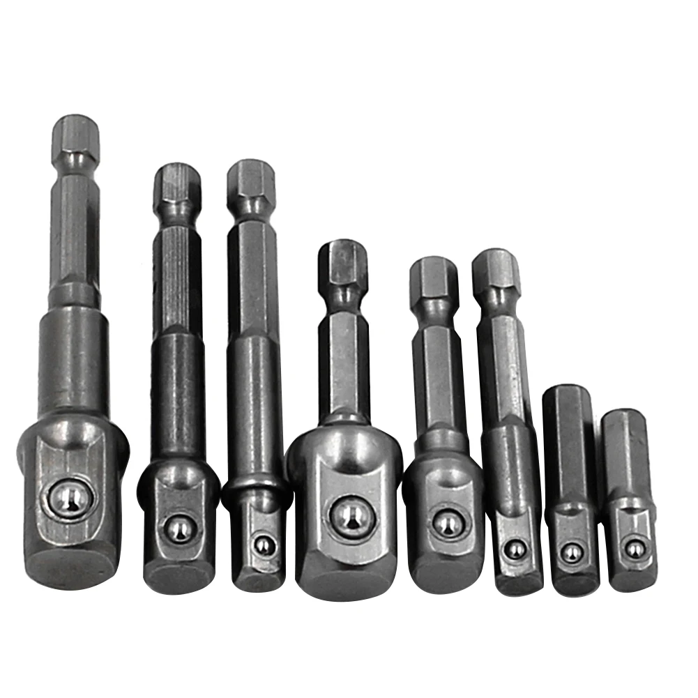 

8 Pcs/set Socket Adapter Power Set Hex Shank to 1/4" 3/8" 1/2" Extension Drill Bits Hand Tool Kit