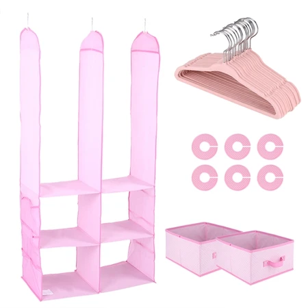 24 шт Дети Детская органайзер для шкафа, гардероба комплект настенный шкаф Организатор платяной шкаф для хранения - Цвет: Розовый