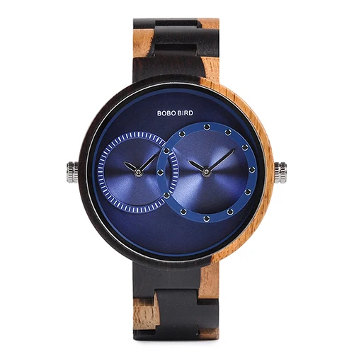 Несколько часовых поясов BOBO BIRD мужские деревянные часы женские модные стильный деревянный наручные часы relogio masculino L-R10 - Цвет: Синий
