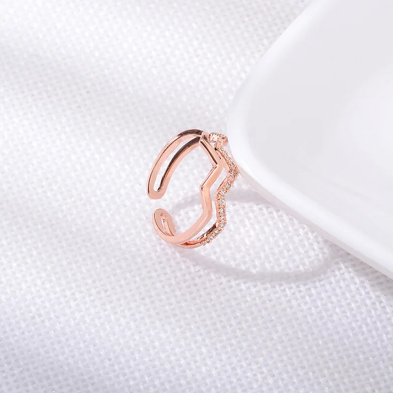 Mossovy Exquisite Geometric Crystal Golden Multi-layer Wave Wedding Ring for Female Fashion Zircon Couple Engagement Women Ring