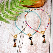 Луна девушка цветной крест кисточка-чокер Богемские ожерелья Модный шик бохо шик Йога Bib Collier Femme девушка ювелирные изделия дропшиппинг