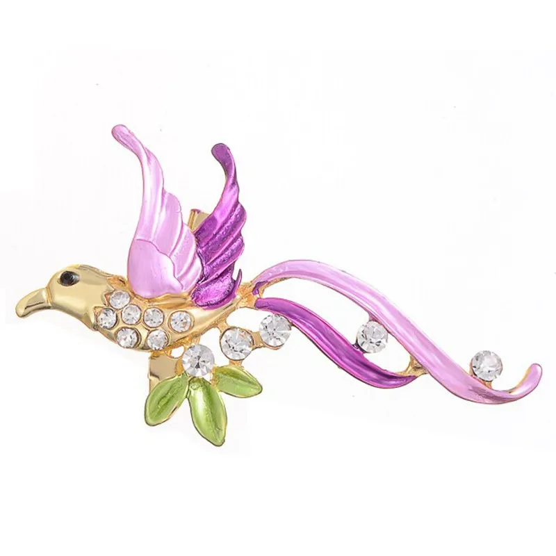 

Gold Enamel Flying Bird Safety Pin Brooch with Rhinestone for Women Free Shipping Large Crystal Brooch