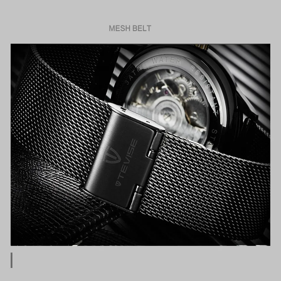 TEVISE أسود أزرق الميكانيكية ووتش الرجال شبكة الصلب ساعات أوتوماتيكية كاملة الذهب الفاخرة للماء للصدمات تاريخ ساعة يد رجالي TEVISE أسود أزرق الميكانيكية ووتش الرجال شبكة الصلب ساعات أوتوماتيكية كاملة الذهب الفاخرة للماء للصدمات تاريخ ساعة يد رجالي