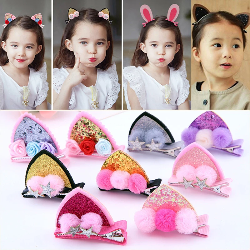 Felt Fabric Girls Bunny Barrettes Cat Ears Flowers Hairpins Cute Hair Clips Felt Fabric Girls Bunny Barrettes Cat Ears Flowers Hairpins Cute Hair Clips