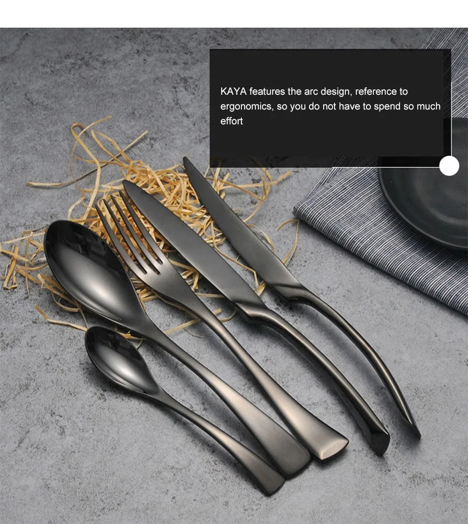 Luxury Black Cutlery Set Stainless Steel Western Food Tableware Sets Fork Steak Knife TeaSpoon Dinner Dinnerware Set 4pcs 5pcs (7)
