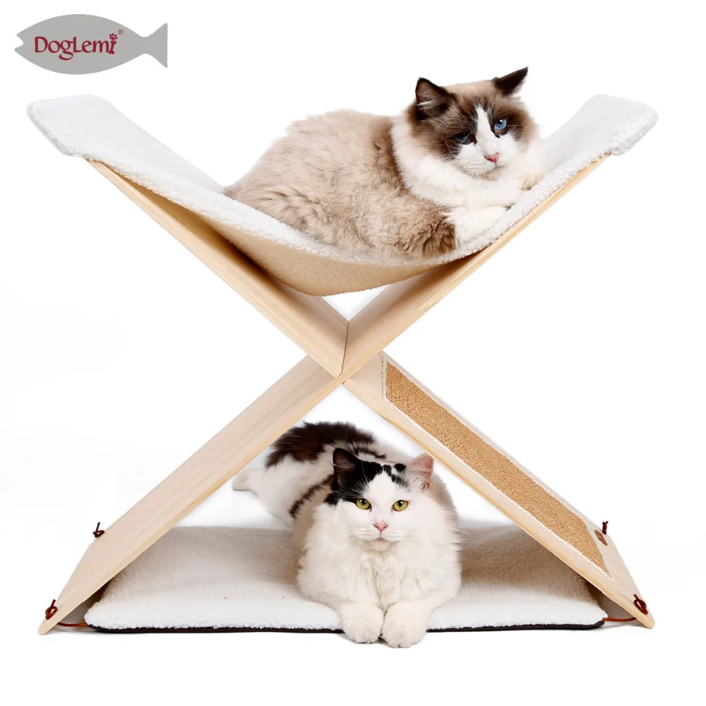 

Nature Simple 2 Level Cat Furniture Cat Scratching Tree Solid Wooden Cat Scratcher Post