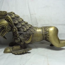 " Китай Бронза Therion Миф Фу Собака Лев Человек Летать Единорог Kylin Статуя Скульптура