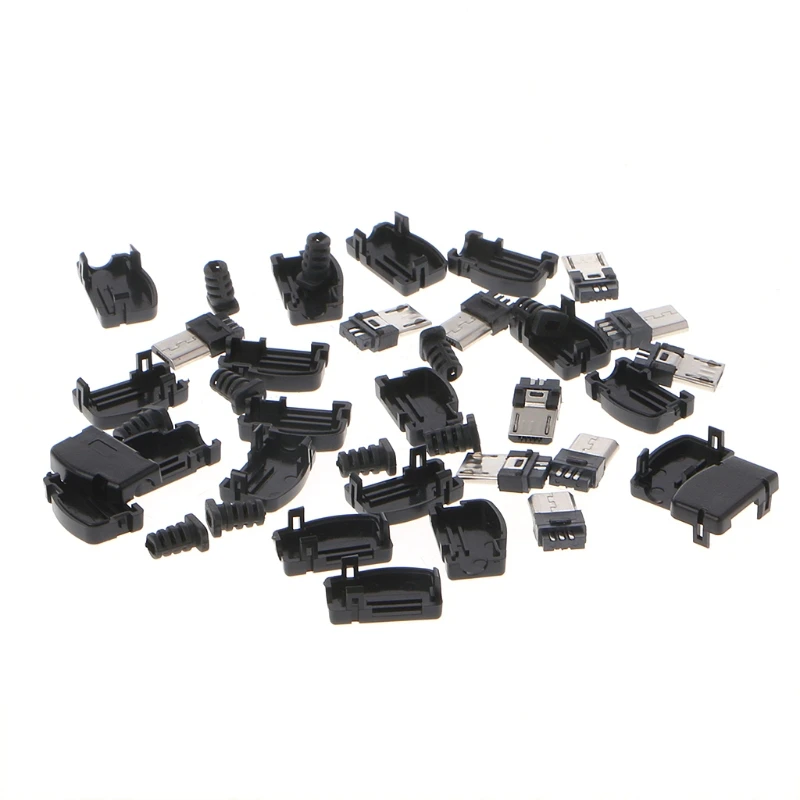 

10 Sets Micro 5P USB Plug Welding Type Tail Charging Plug 90 Degrees Black Cover Solder Jack Right Angle Male Plug Kit