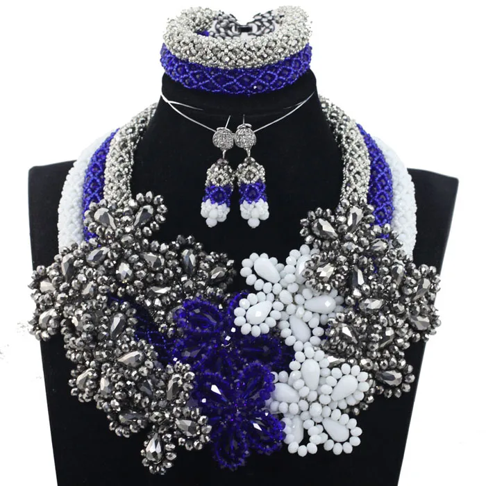 Эксклюзивный Серебряный Африканский бисер ювелирный набор нигерийский Свадебный цветок кластеры массивное ожерелье набор WE014 - Окраска металла: C
