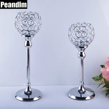 

PEANDIM Wedding Centerpieces Candelabra Parties Decorations K9 Crystal Candlestick Shiny Silver Candle Holders For Home Decor