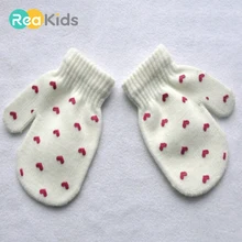 REAKIDS/милые детские варежки в горошек со звездами и сердечками; мягкие хлопковые вязаные теплые перчатки; модные детские зимние перчатки