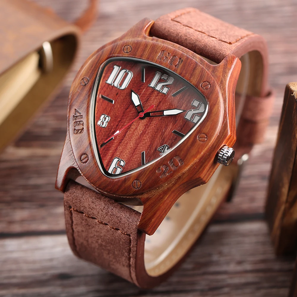 

Handmade Bamboo Wood Wrist Watch Inverted Triangle Case Sport Men's Watches Nature Wooden Timber Clock Relogio Gift