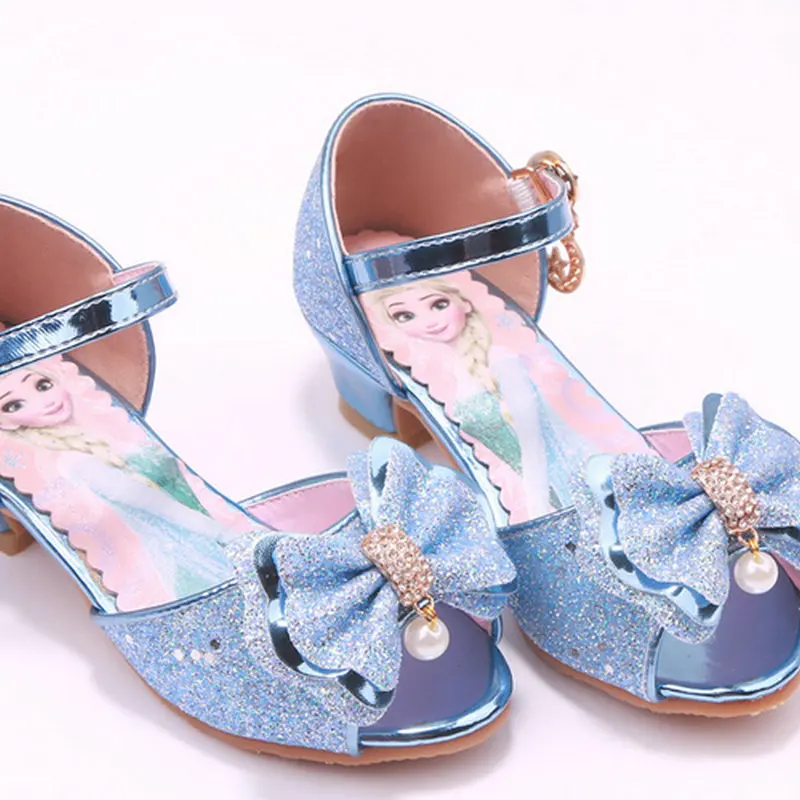 Обувь для девочек С рисунком льда детские сандалии для принцессы для танцев, туфли принцессы детские кожаные сандалии Обувь на высоком каблуке девочек с принтом «Принцесса София»; - Цвет: Blue