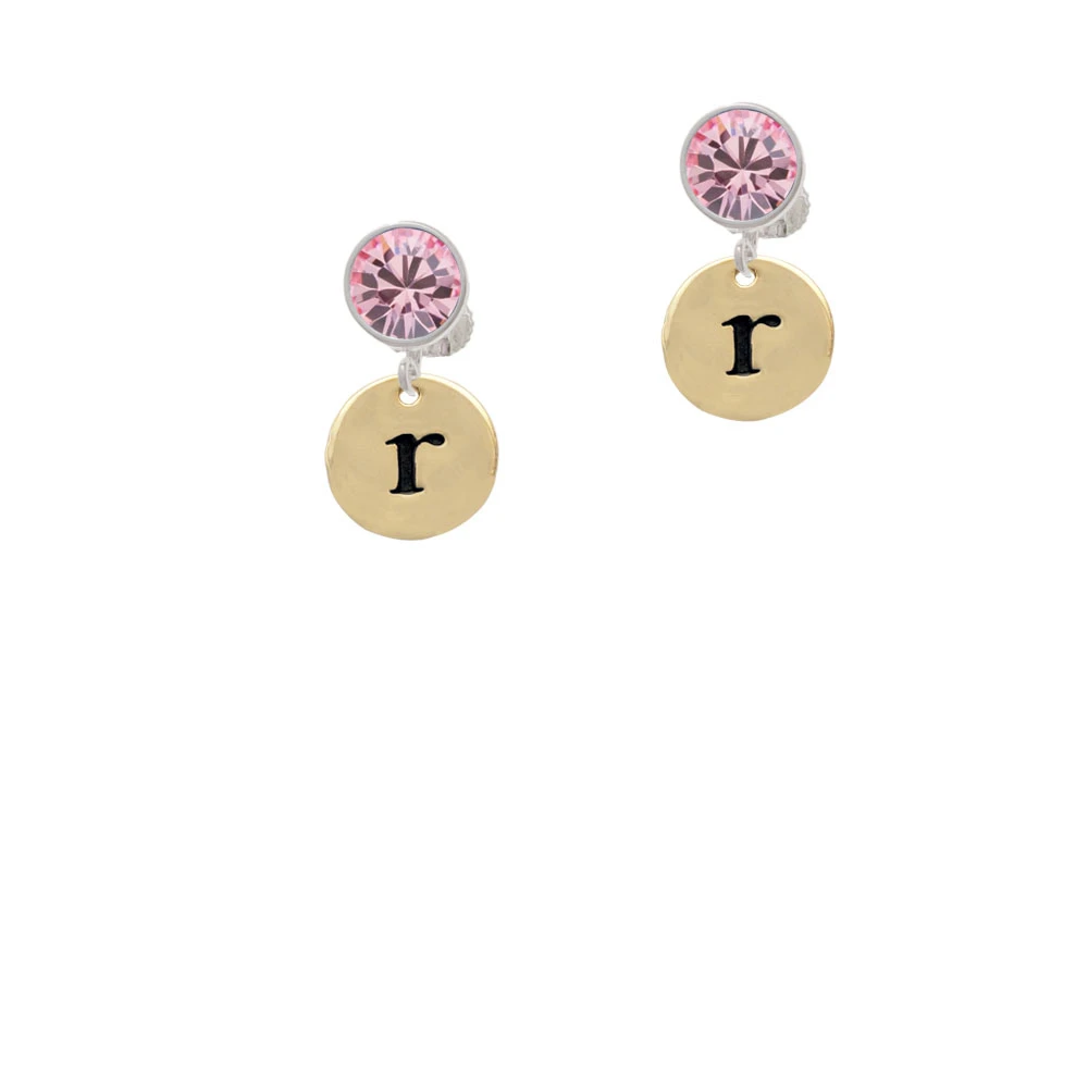 Gold Tone Disc 1/2'' Initial - r - Crystal Clip On Earrings (3)