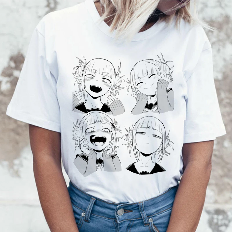 Ahegao, мультяшная футболка, женская, Harajuku, Boku, No Hero Academy, аниме, футболка, Senpai, забавная футболка, хентай, химико Тога, женские футболки