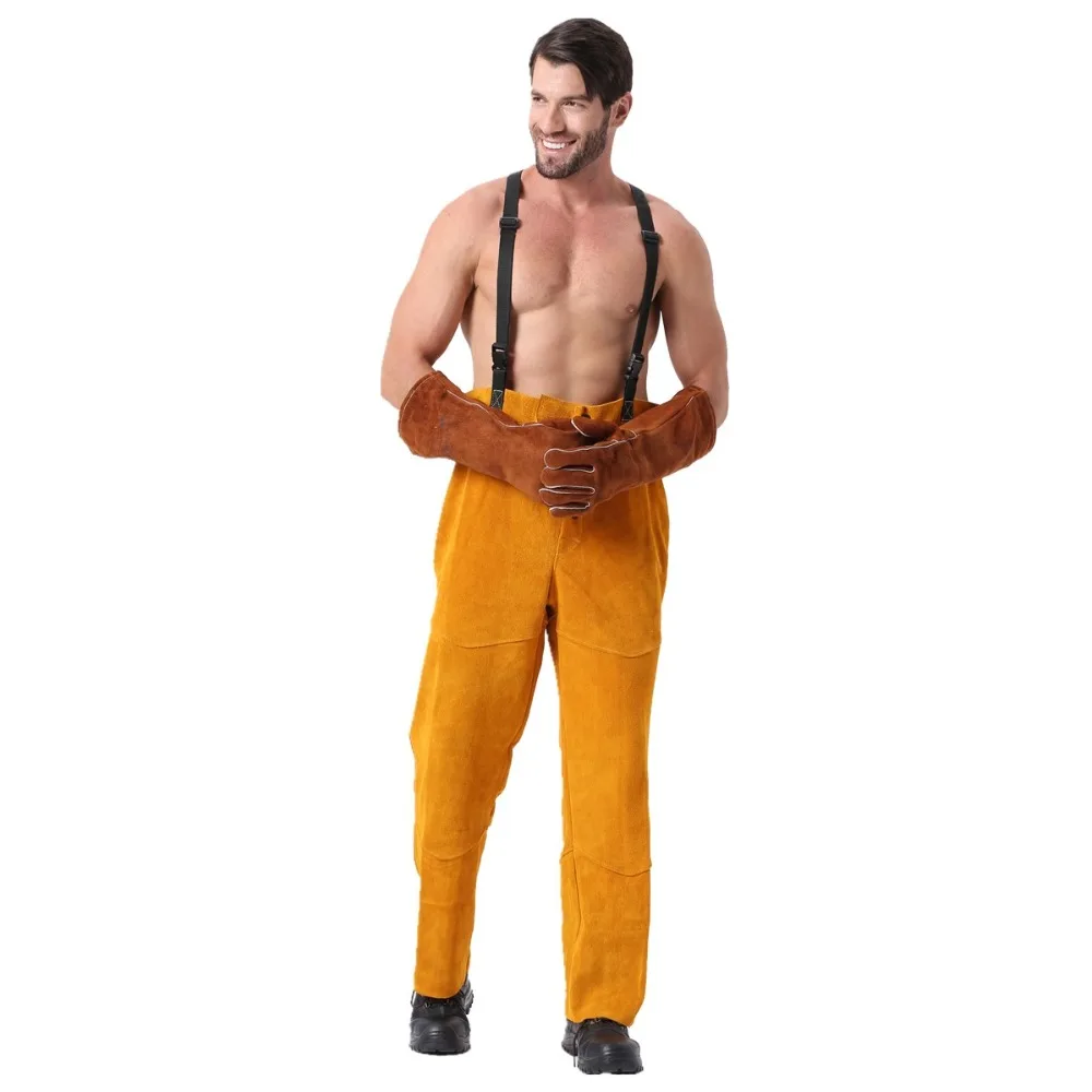 Leather Welding Pants Chaps Trousers Flame/Heat/Abrasion Resistant