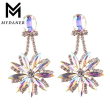 MYDANER 2017 Fashion Women Luxury Crystal Rhinestone Flower Long Dangle Earrings for Women Drop Earrings Statement Charm Jewelry