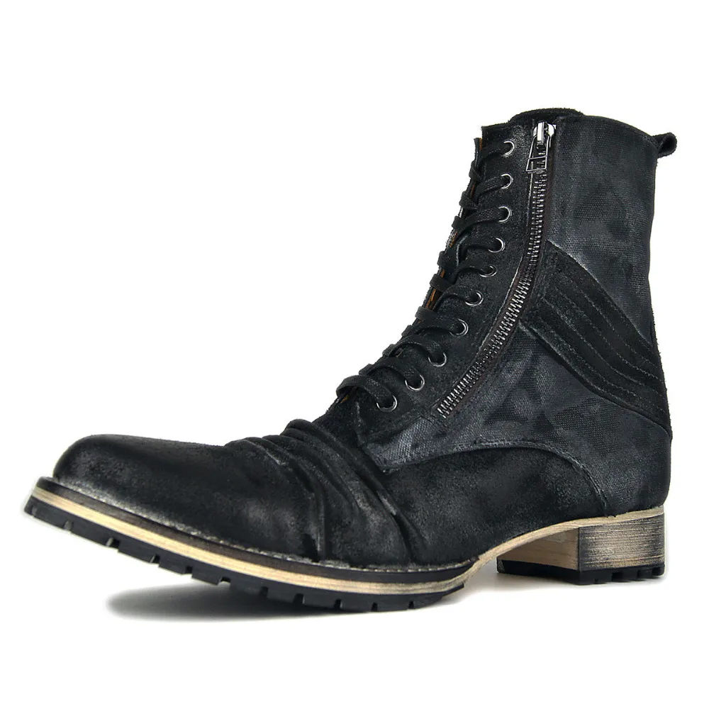 Ручная работа; индивидуальные мужские ботинки из джинсовой ткани в стиле ретро; ботинки из натуральной кожи на деревянном каблуке; плиссированные кожаные ковбойские ботинки в западном стиле