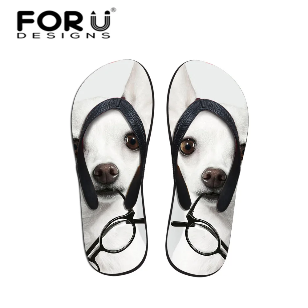 

FORUDESIGNS Chihuahua Print Men's Flat Slippers Comfortable Non-slip Linen Flip Flops Home Bathroom Slippers Male Beach Sandals