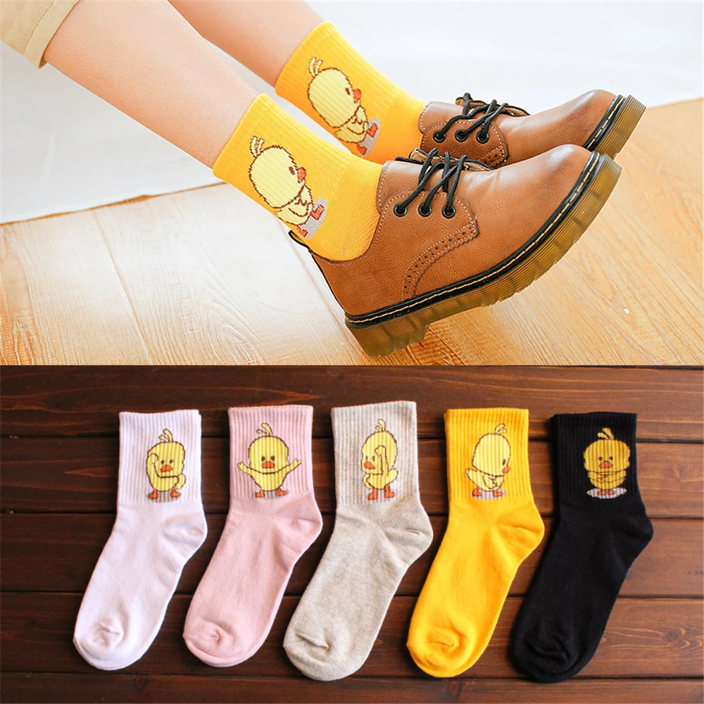 

Unisex Cute Cartoon Dancing yellow duck Socks Hip Hop Cool Hipster Socks Cotton Art Funny Socks tide pet elf Casual Sox