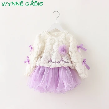 

WYNNE GADIS Autumn Baby Girls Lace Blouse Tops + Mesh Sundress Princess Party Kids Pleated Tutu 2Pcs Dress vestidos
