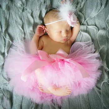 

Newborns tutu photography prop with hair accessories kids solid clothings Fashion chiffon ball gown for birthday memorial
