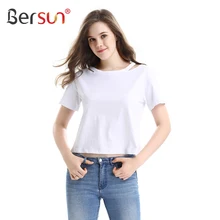 Bersun 2017 Fashion Summer White T-Shirt Women Short Sleeve Casual Tops Tees Female Strapless Cotton T Shirt