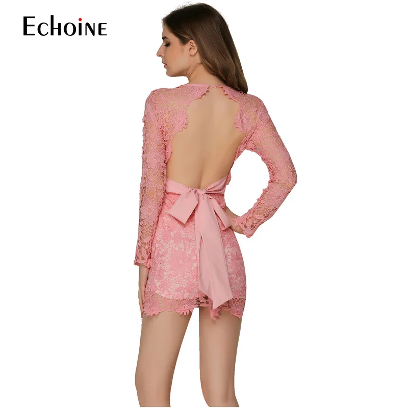 

2019 Summer Sexy Hollow Out Backless Women Party Mini Dress Elegant Lace Bodycon Dress Female Vestidos bodycon dress