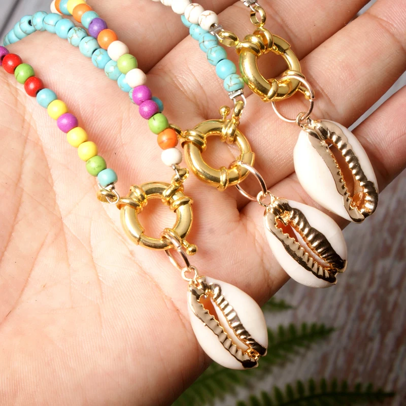 

LTF Rainbow Shell Natural Stone Fashion Ladies Necklace Bohemian Bohemian Chic Bikini Necklace Vacation Travel Woman Jewelry