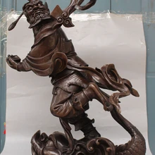 3" Лаки Китайский Бронзовый Фэншуй Бог Чжун Куй ChungKuel На Рыбы Статуя Скульптура