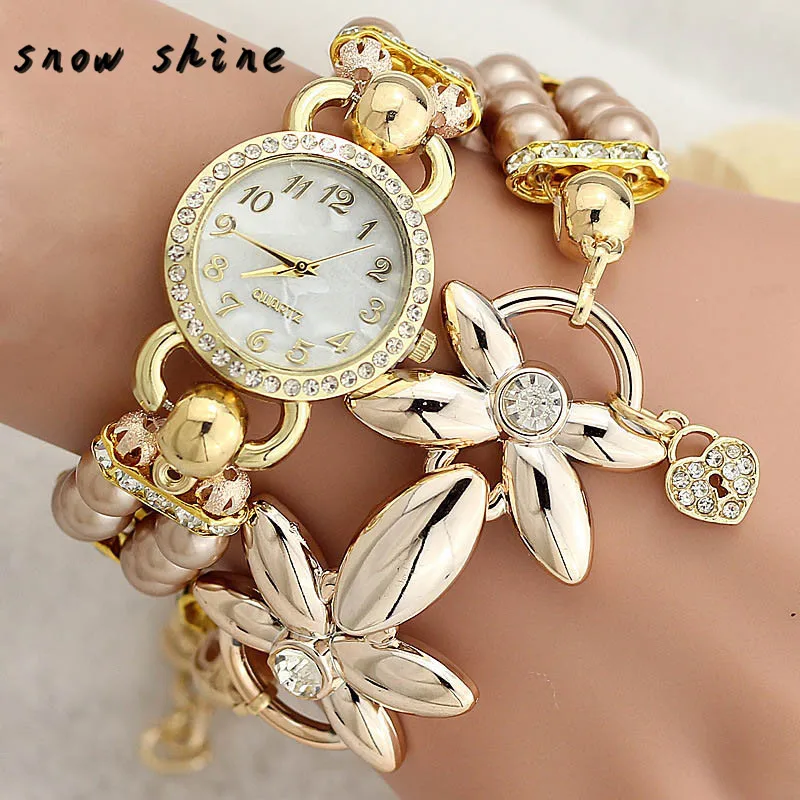 snowshine 10xin Fashion font b Luxury b font Pearl Bracelet Quartz Watches Women Casual Wristwatches free